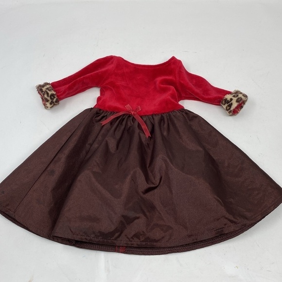 American Girl Chocolate Cherry Party Dress Gown Leopard Trim - Picture 9 of 13